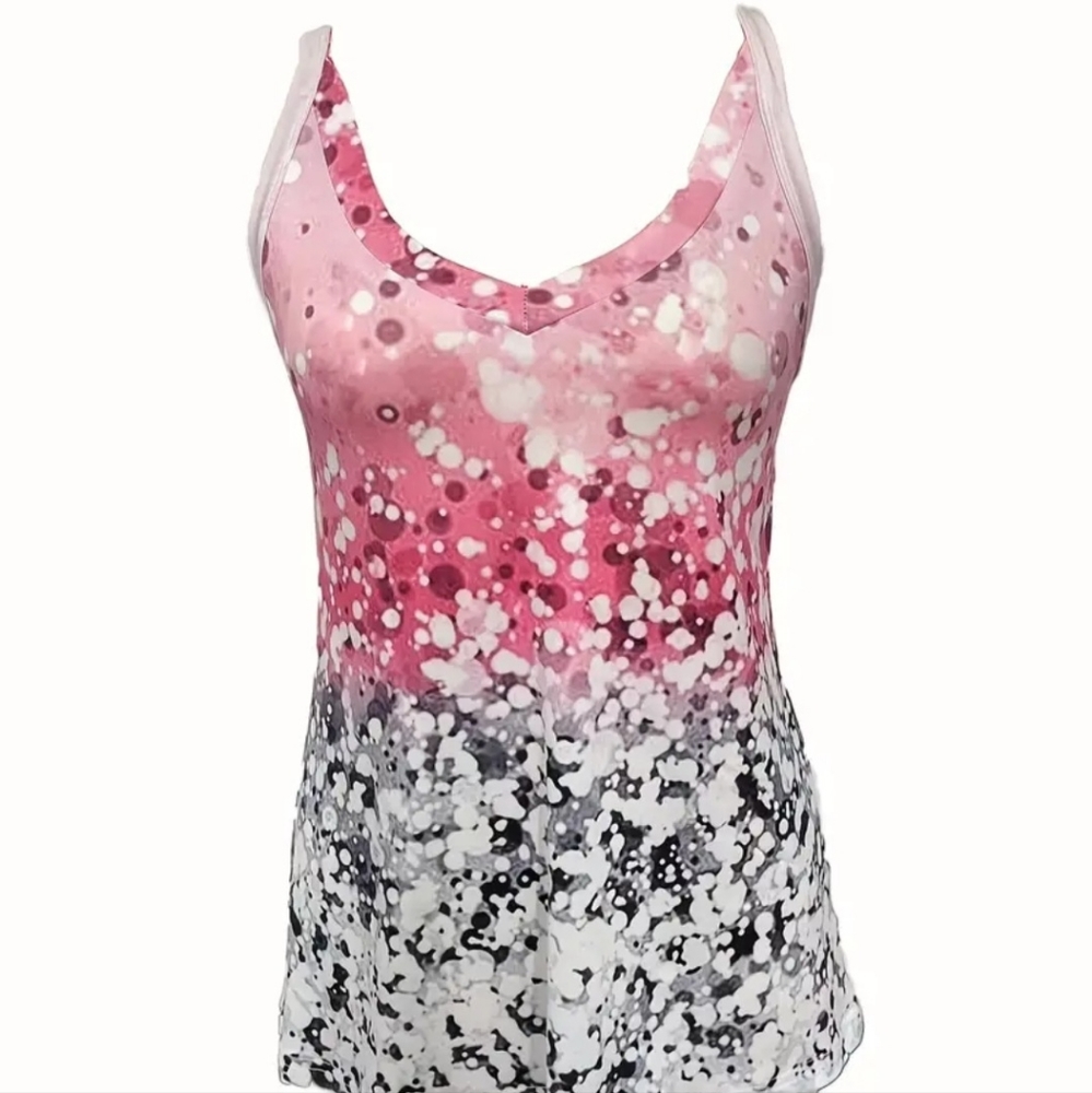 Full printed Cami Top, Casual V-Neck Summer Sleeveless Top, Size L - Picture 2 of 6